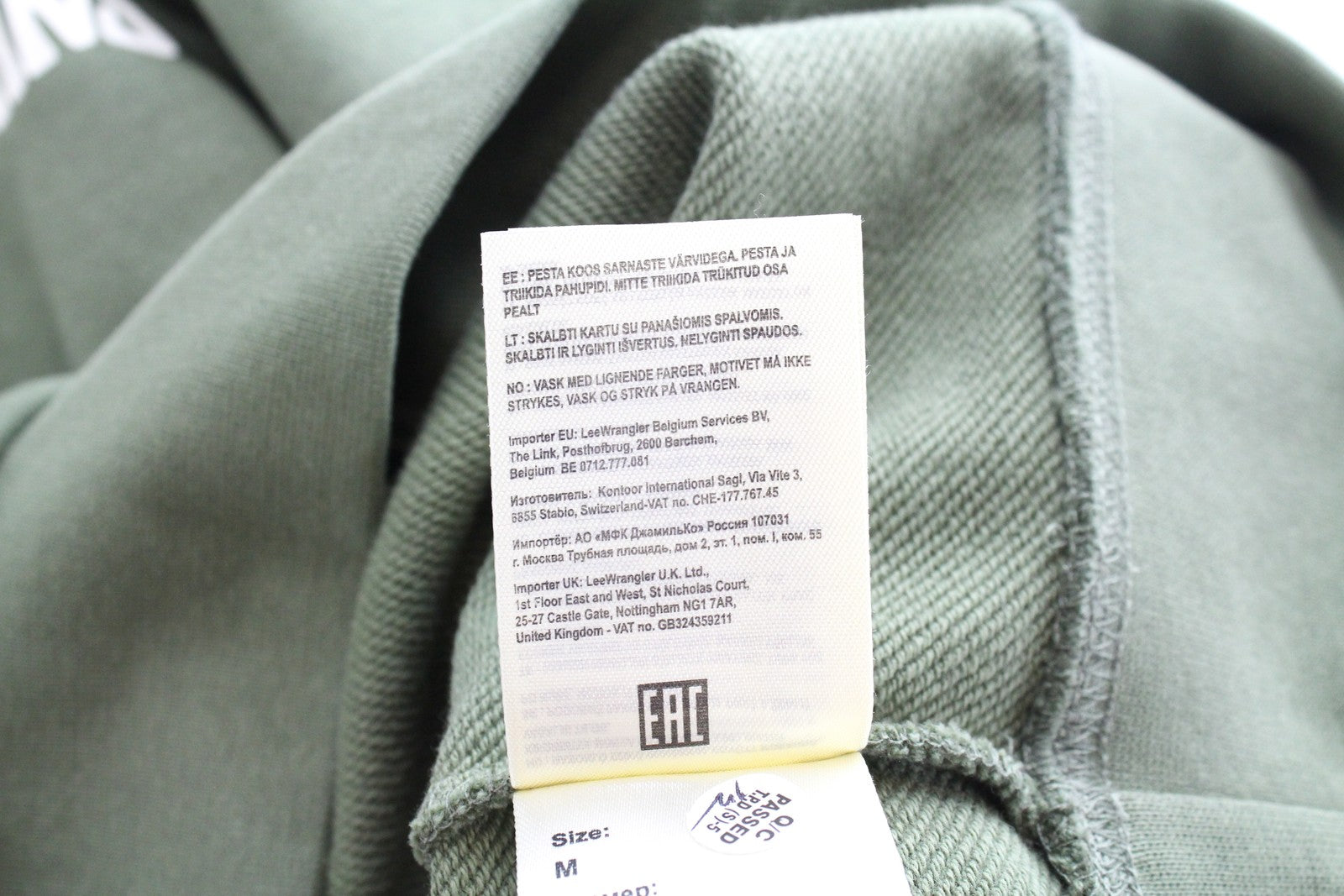 WRANGLER Slogan Men Sweatshirt M Deep Lichen Green Hooded Slogan Hoodie Fleece