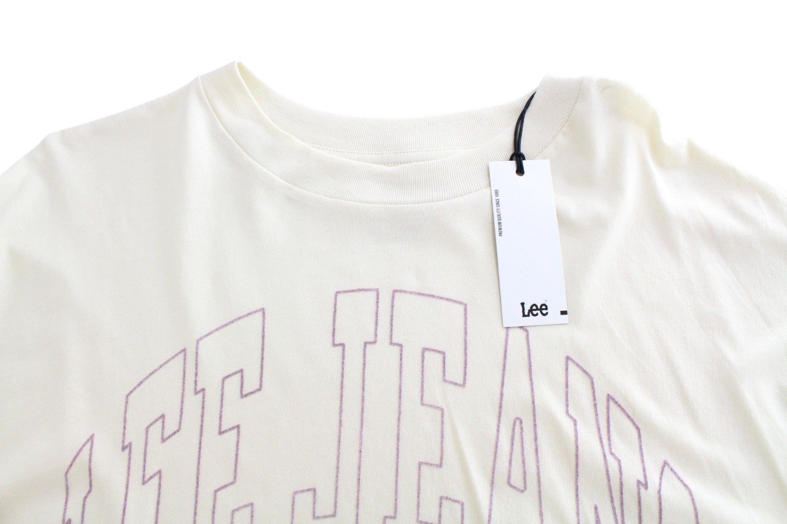 LEE Women T-Shirt S Relaxed Fit Ecru Crew Neck Super Loose Logo Jersey Graphic