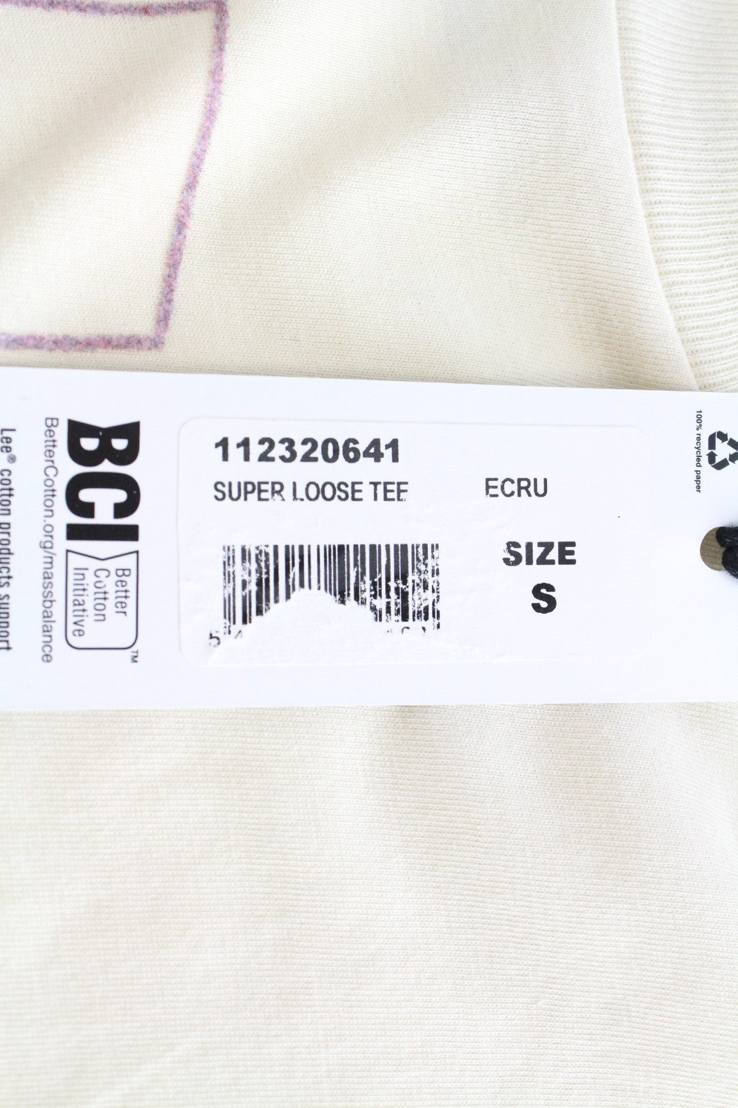 LEE Women T-Shirt S Relaxed Fit Ecru Crew Neck Super Loose Logo Jersey Graphic