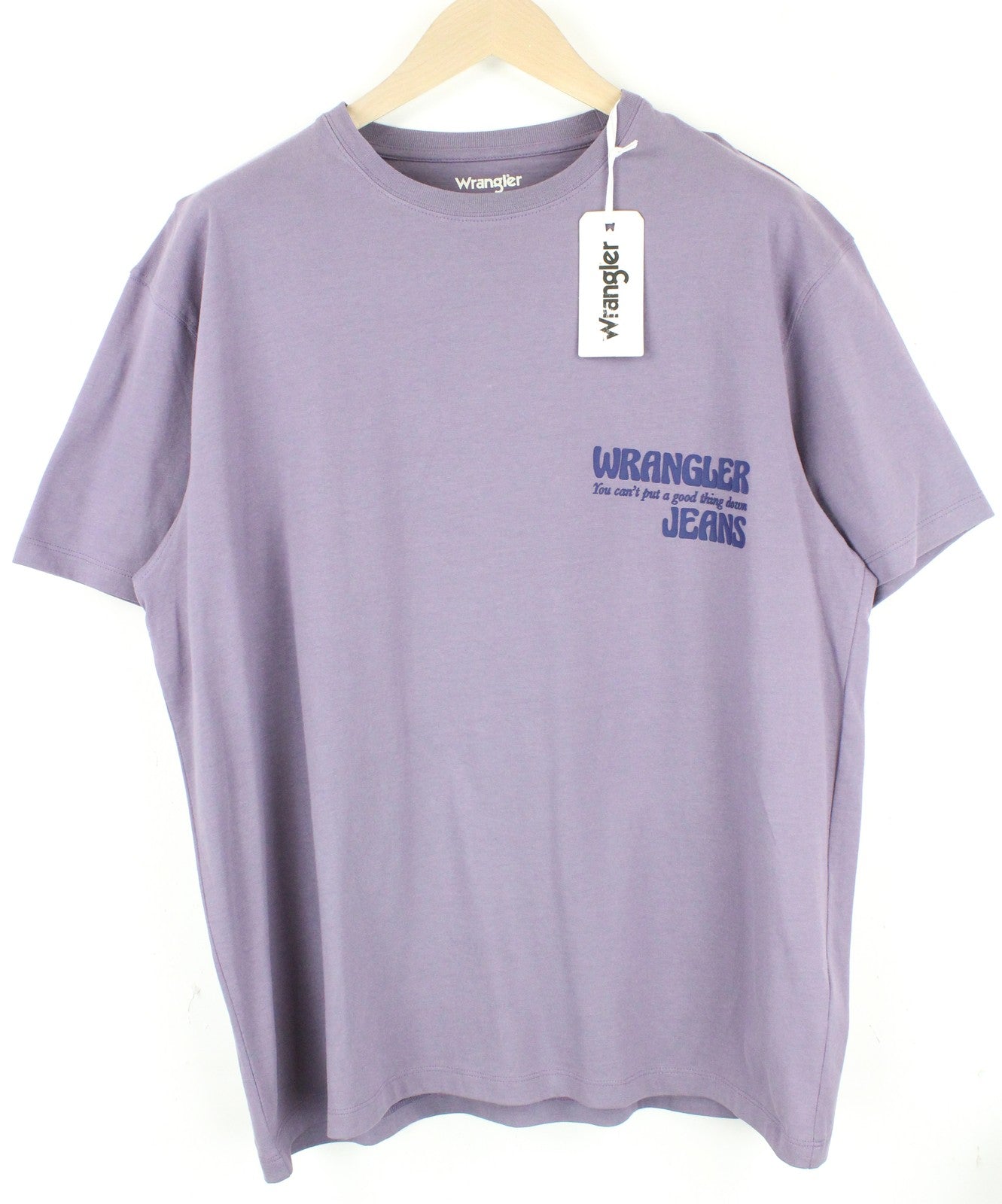 WRANGLER Men T-Shirt M Purple Sage Slogan Graphic Print Crew Neck Jersey Cotton