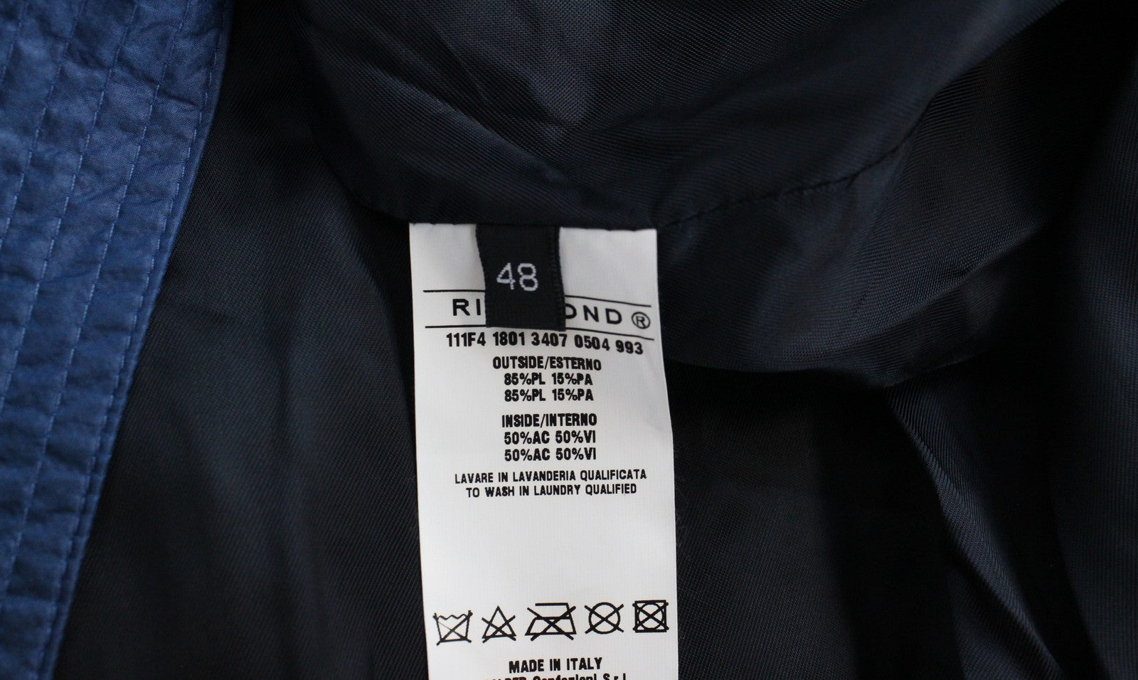 RICHMOND Men Jacket IT48 Mid-Blue Lightweight Softshell Mid-Length Rain Hooded