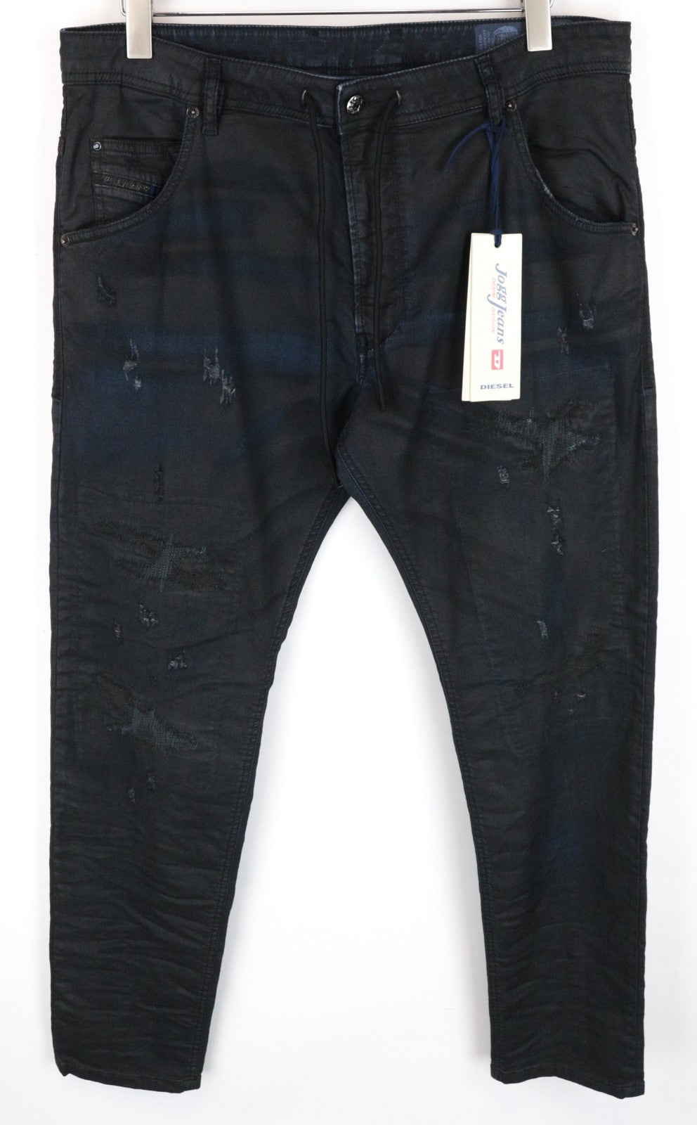 DIESEL Krooley CB-NE 0680B Men Jeans W36 Sweat Jogg Slim Carrot Navy Coated