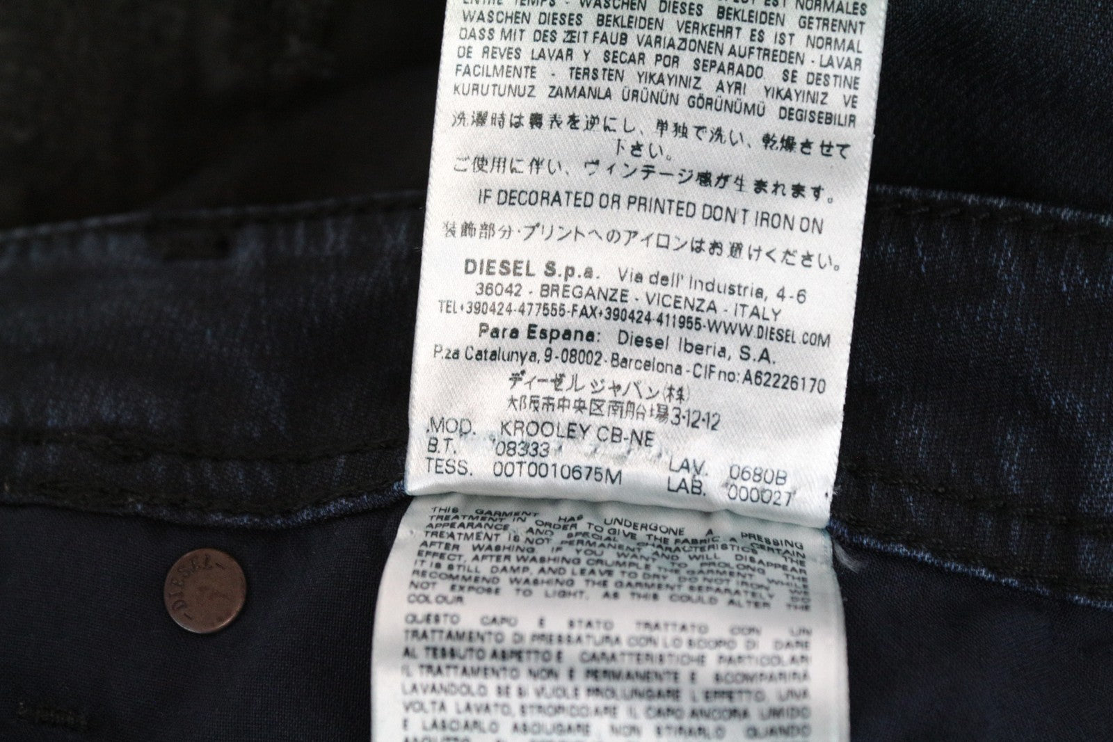 DIESEL Krooley CB-NE 0680B Men Jeans W36 Sweat Jogg Slim Carrot Navy Coated