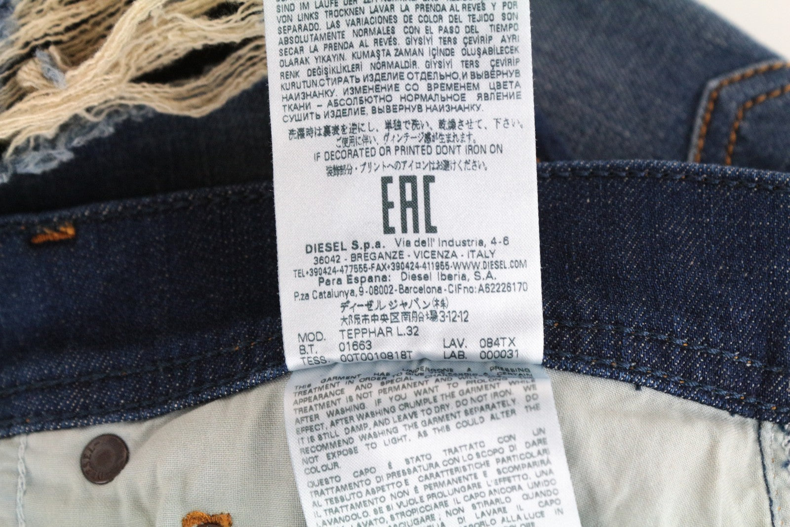 DIESEL Tepphar 084TX Men Jeans W29/L32 Slim Carrot Fit Blue Denim Stretch