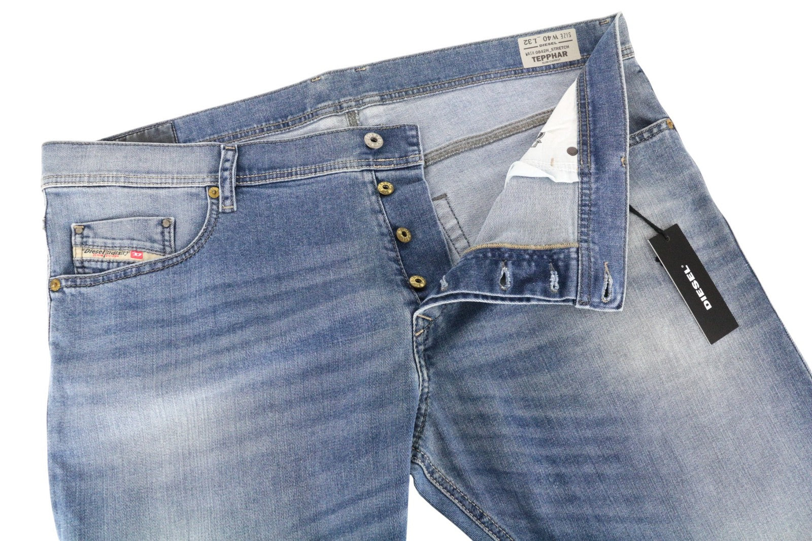 DIESEL Tepphar 0842H Men Jeans W40/L32 Slim Carrot Fit Blue Cotton Stretch