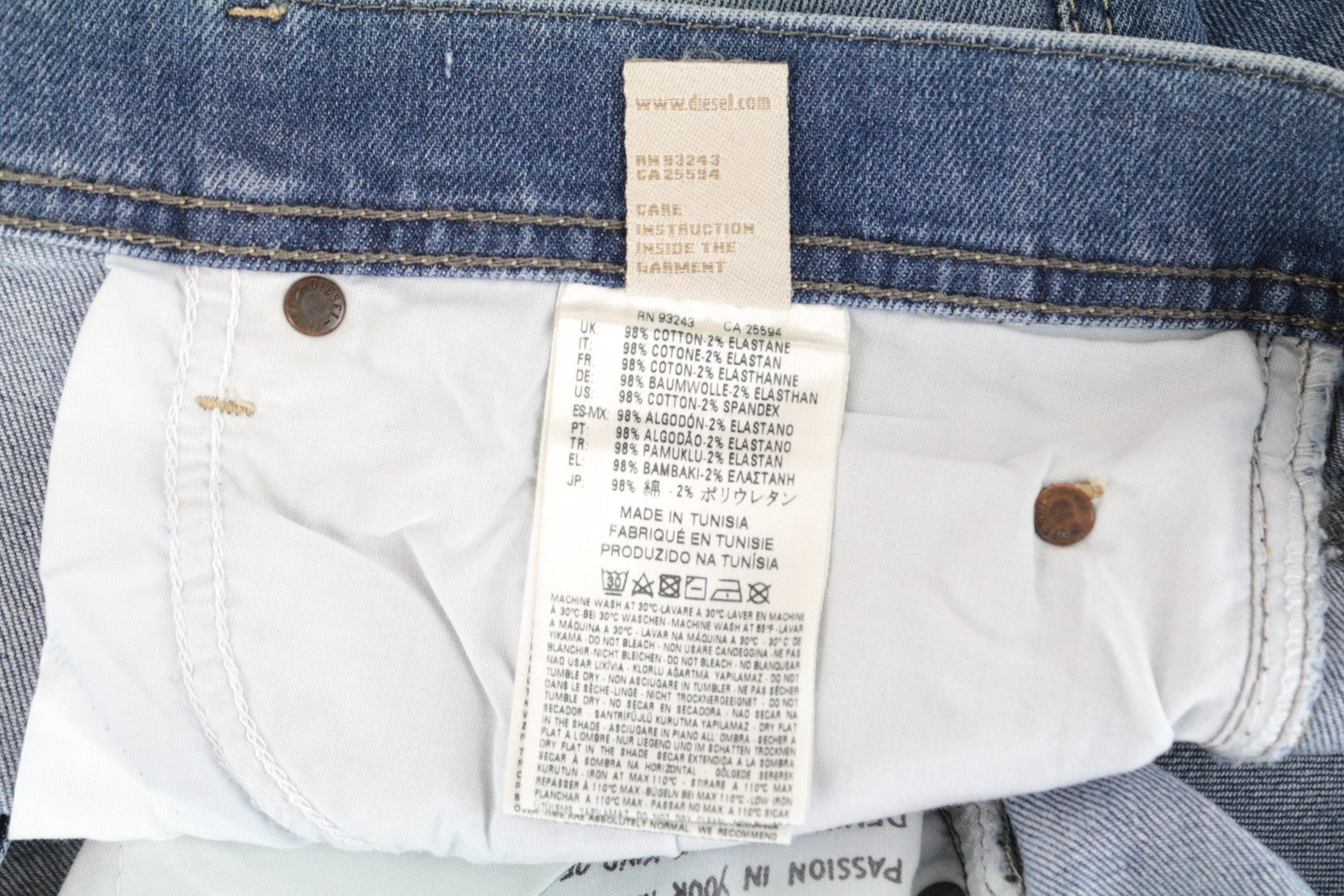 DIESEL Tepphar 0842H Men Jeans W40/L32 Slim Carrot Fit Blue Cotton Stretch