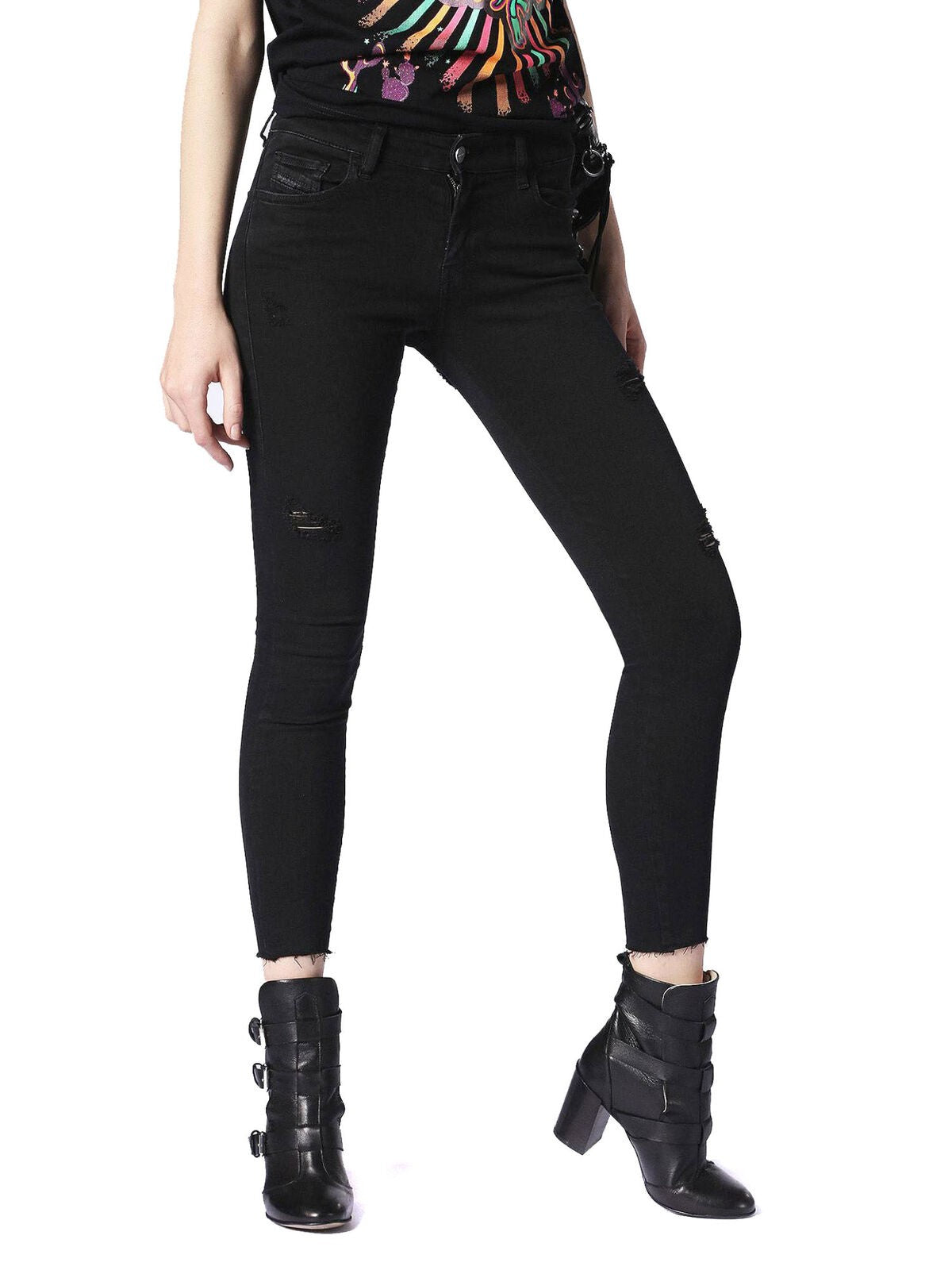 DIESEL Slandy-Ankle 084EX Women Jeans W27/L32 Super Slim Skinny Black Stretch