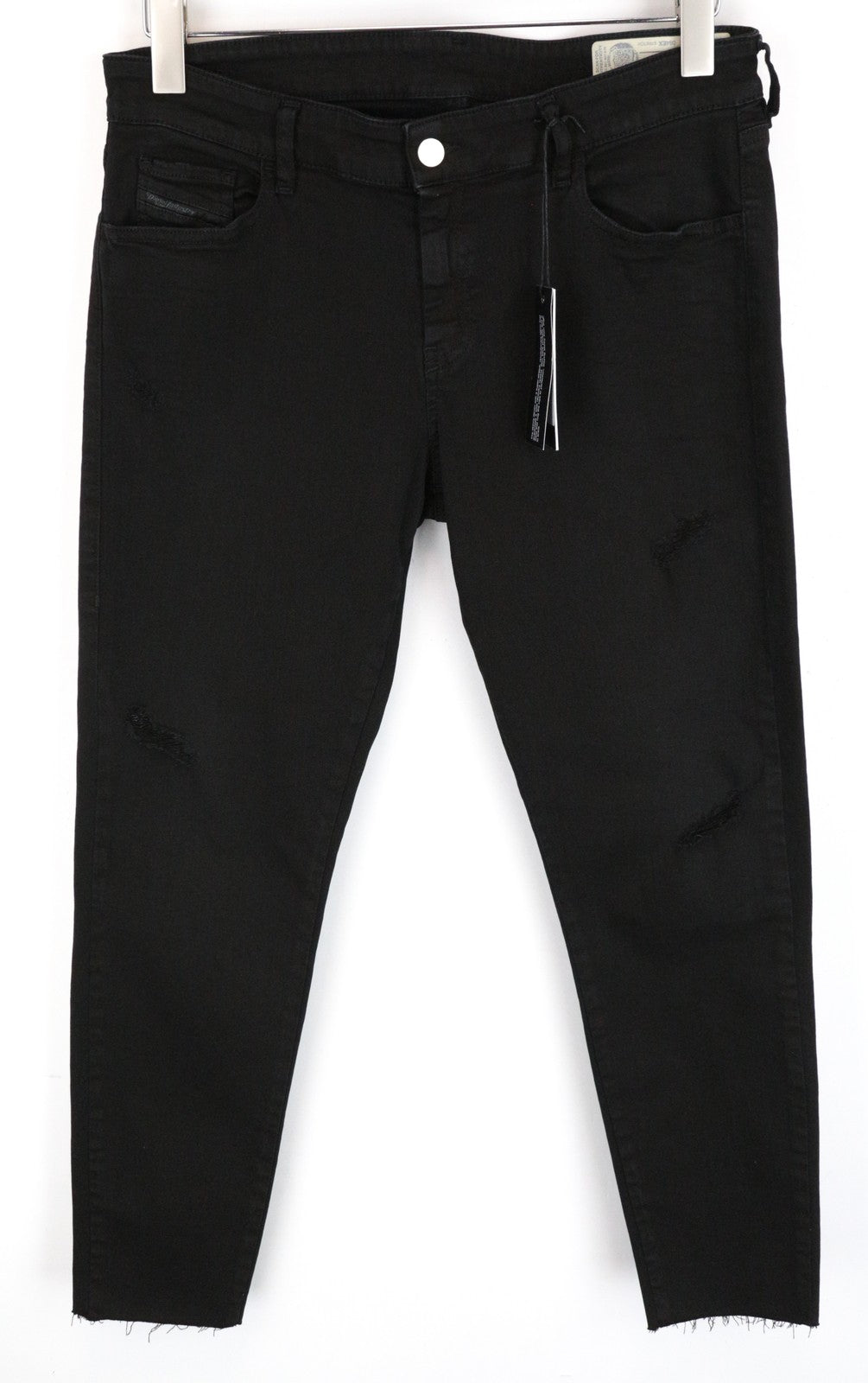 DIESEL Slandy-Ankle 084EX Women Jeans W33/L32 Super Slim Skinny Black Distressed