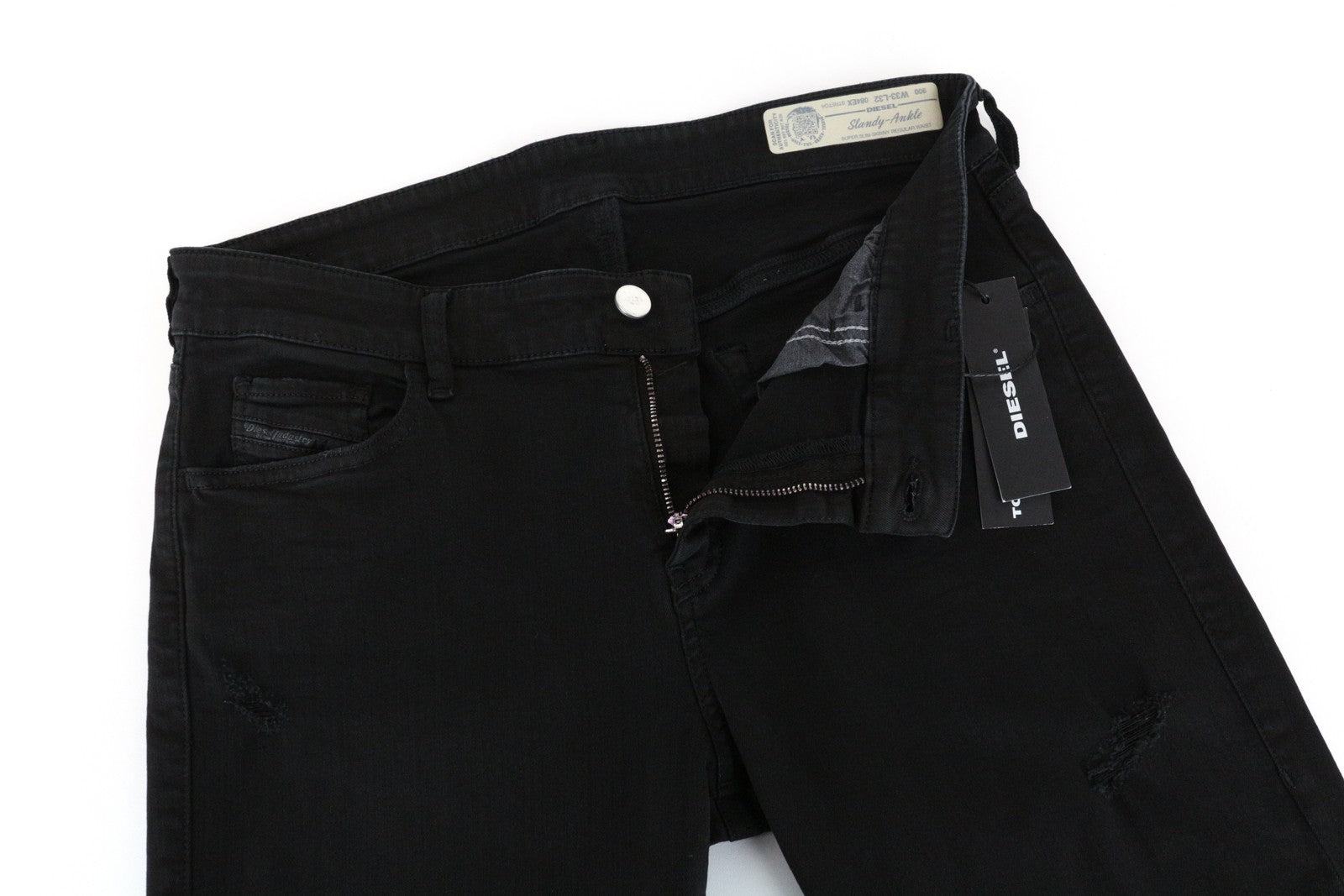DIESEL Slandy-Ankle 084EX Women Jeans W33/L32 Super Slim Skinny Black Distressed