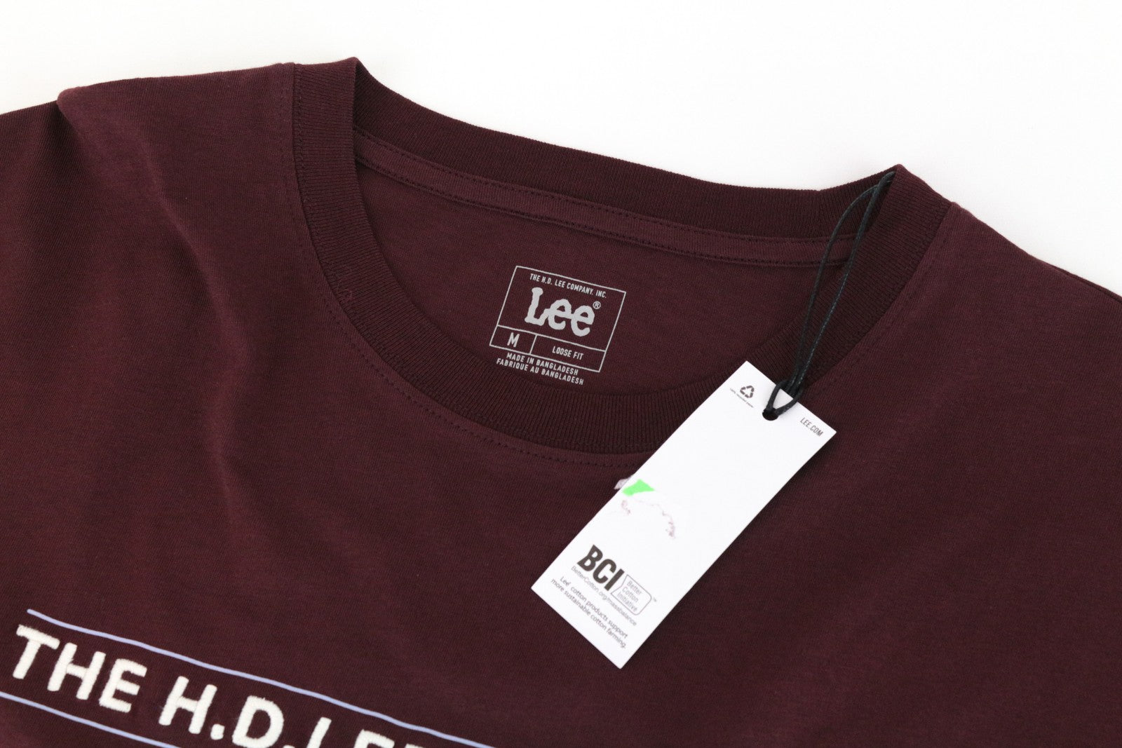 LEE Men T-Shirt M Burgundy Red Pure Cotton Loose Fit Short Sleeved Pull On