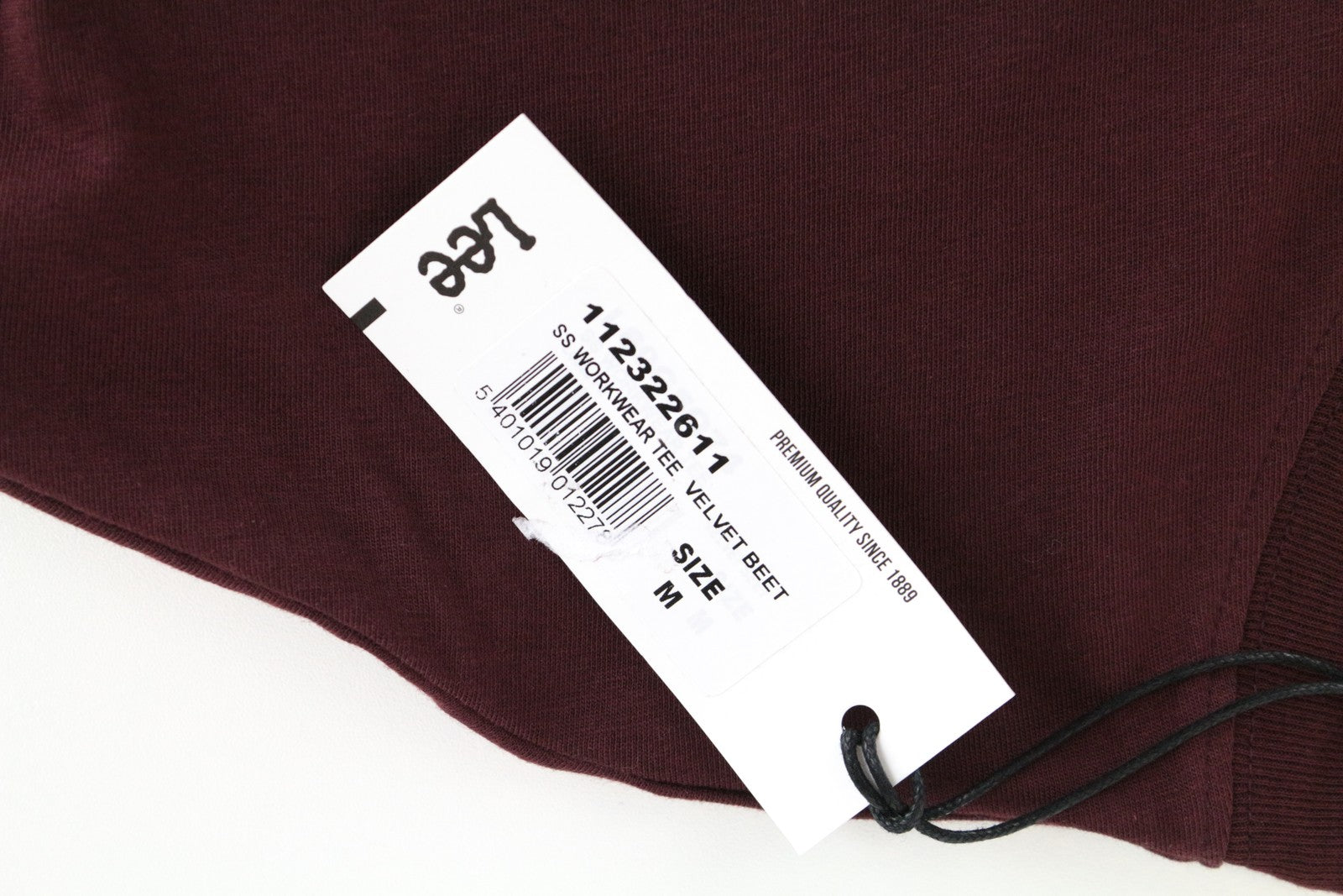 LEE Men T-Shirt M Burgundy Red Pure Cotton Loose Fit Short Sleeved Pull On