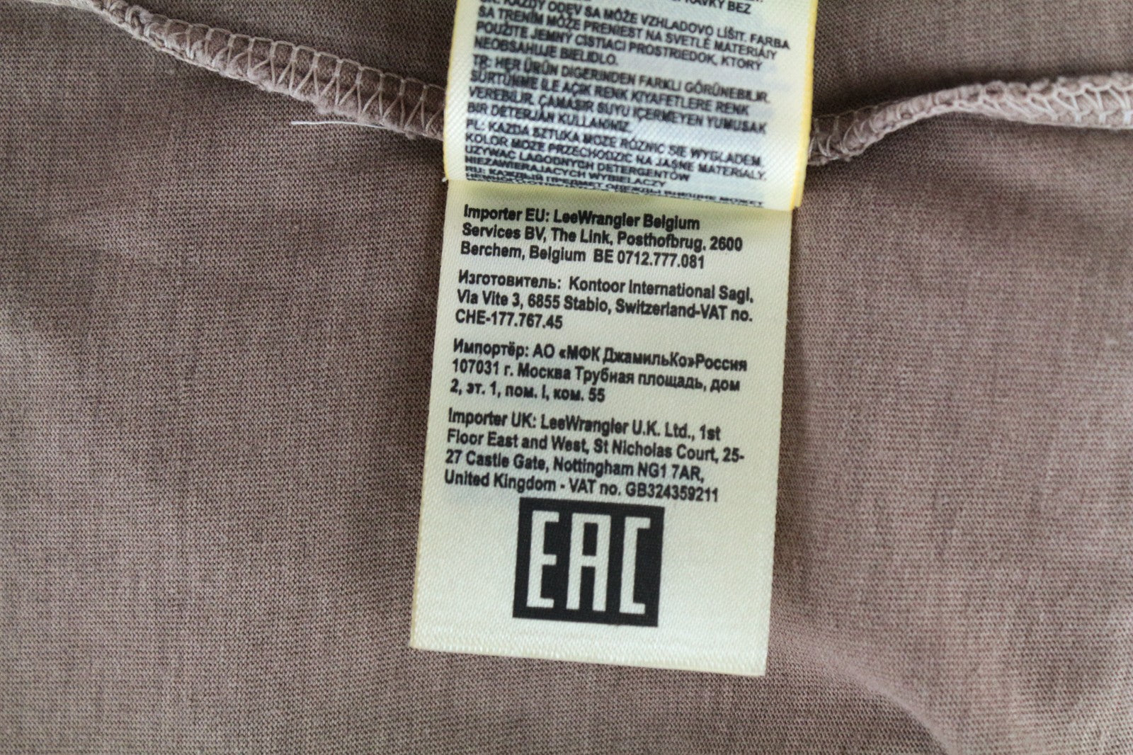LEE Men T-Shirt M Short Sleeved Light Brown Logo Pure Cotton Loose Fit