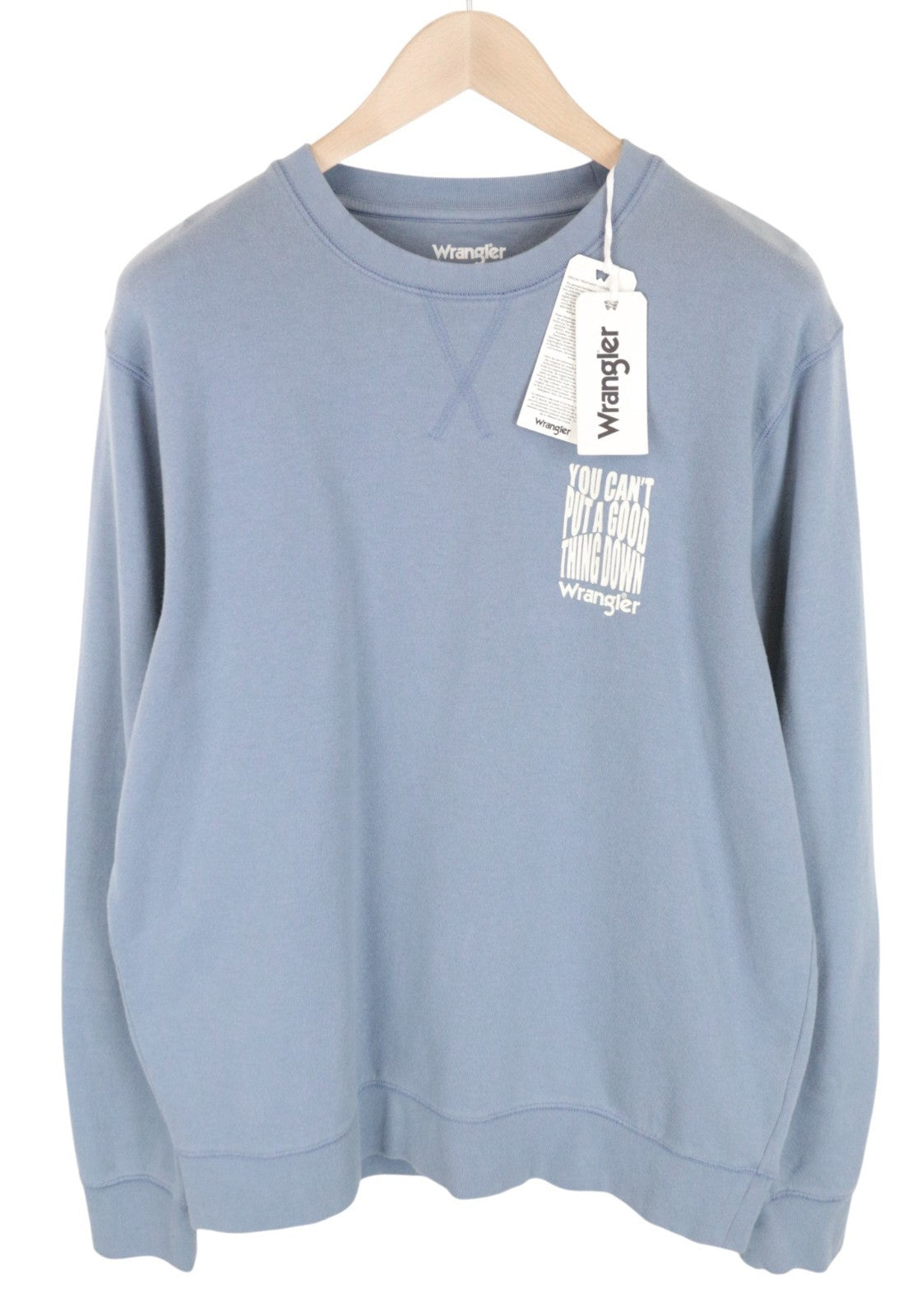 WRANGLER Men Sweatshirt M Washed Blue Pure Cotton Pull On Long Sleeved