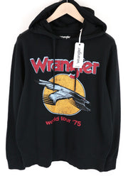 WRANGLER Men Sweatshirt M Black Pure Cotton Printed Logo Pull On Hoodie