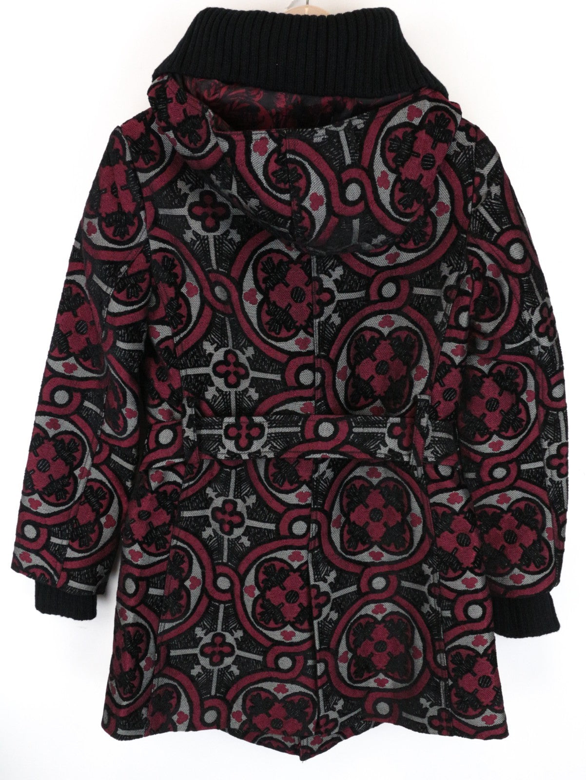DESIGUAL Sagitario Women Coat ~38 M Red Grey Single-Breasted Zipped Belted Lined