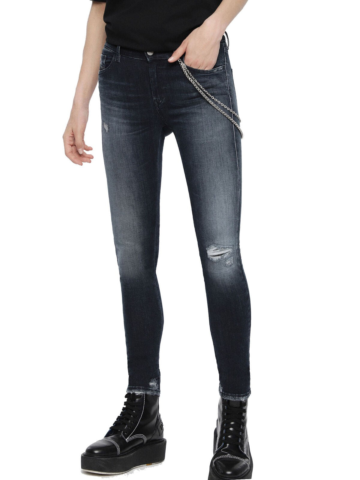 DIESEL Slandy 084ZD Women Jeans W30/L34 Super Slim Skinny Blue Ripped Stretch