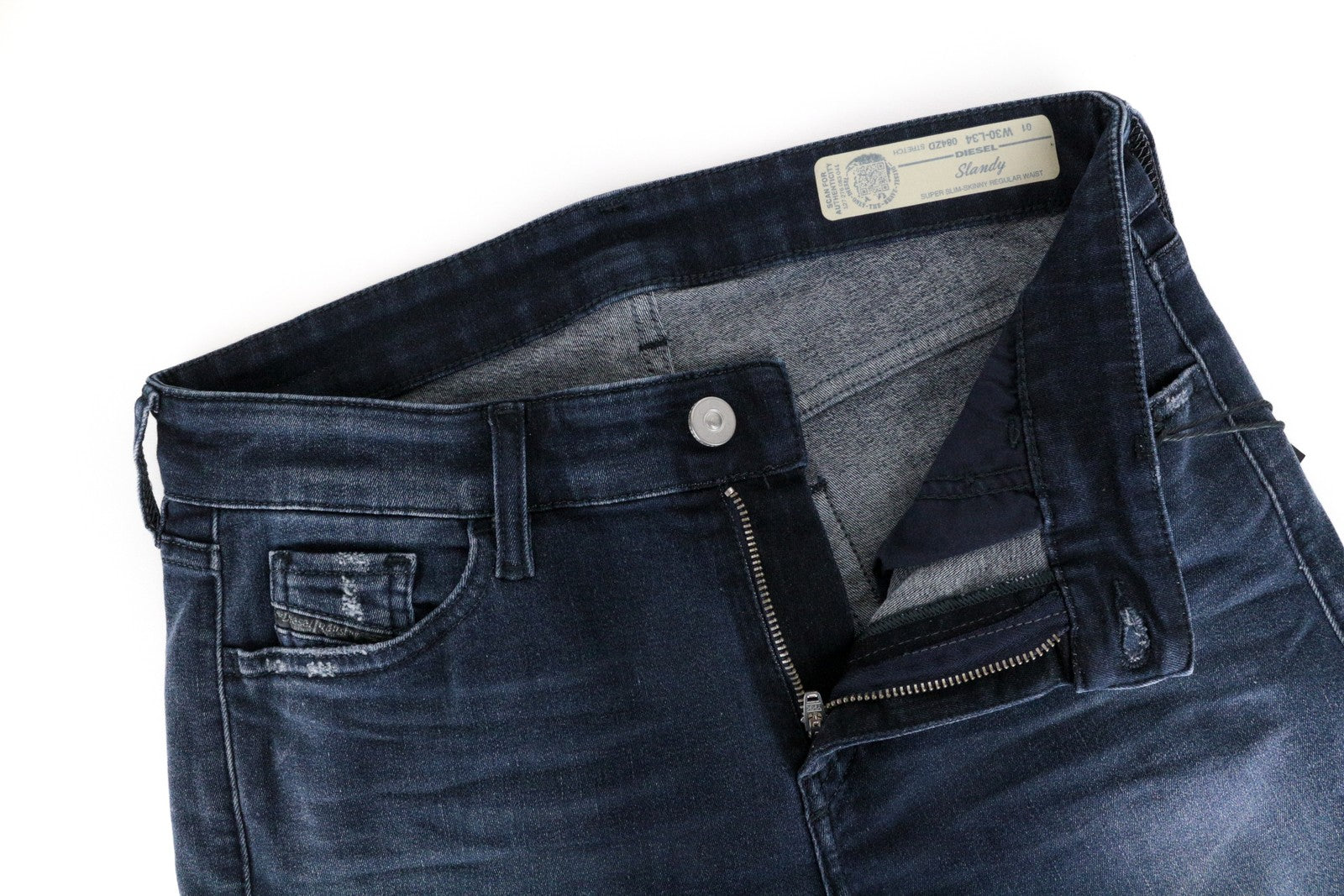 DIESEL Slandy 084ZD Women Jeans W30/L34 Super Slim Skinny Blue Ripped Stretch