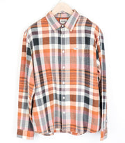 WRANGLER Men Shirt M Orange Pure Cotton Checked Long Sleeved Button-Up Flannel