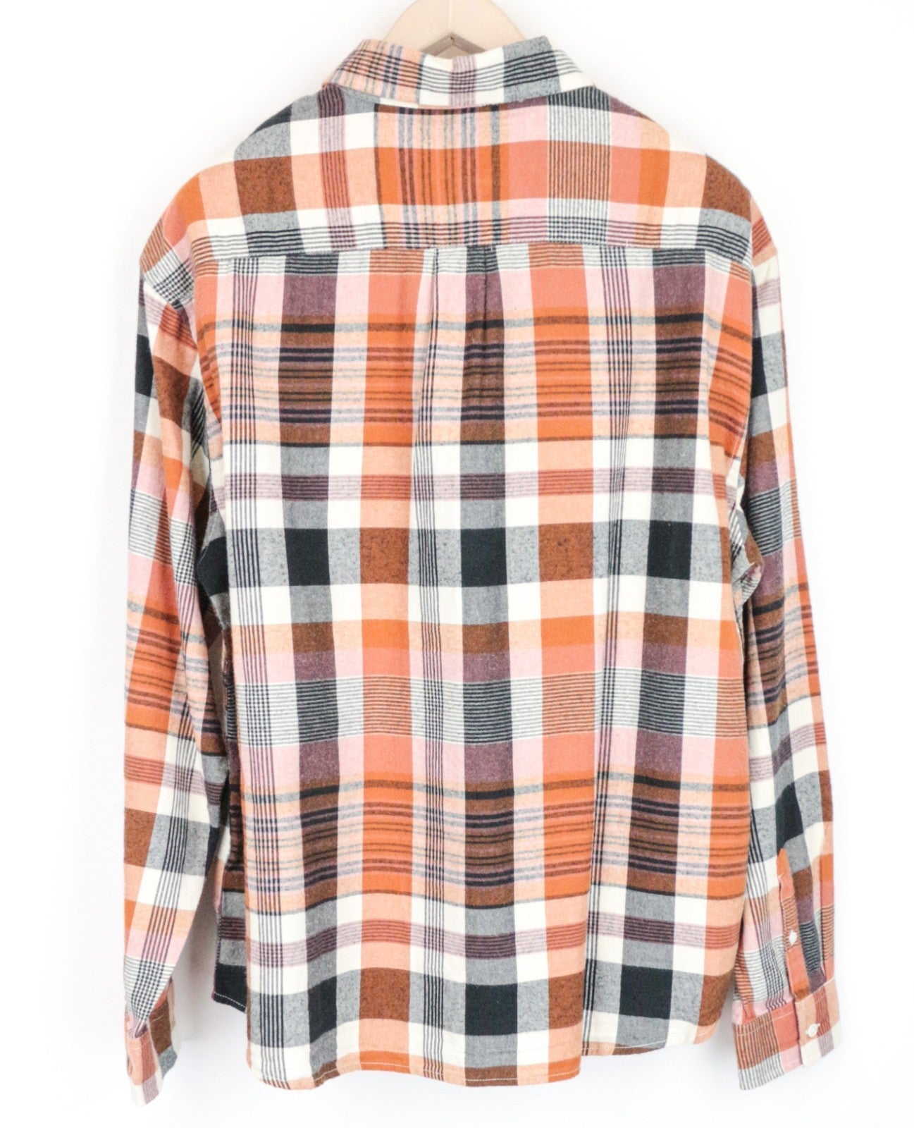 WRANGLER Men Shirt M Orange Pure Cotton Checked Long Sleeved Button-Up Flannel