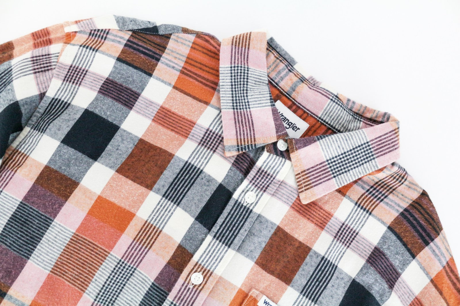 WRANGLER Men Shirt M Orange Pure Cotton Checked Long Sleeved Button-Up Flannel