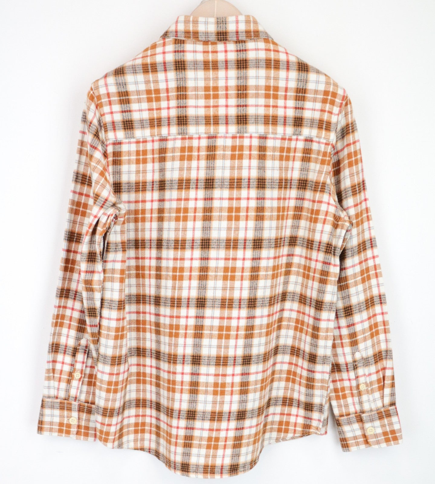 WRANGLER Men Shirt M Orange Pure Cotton Checked Long Sleeved Flannel Button-Up