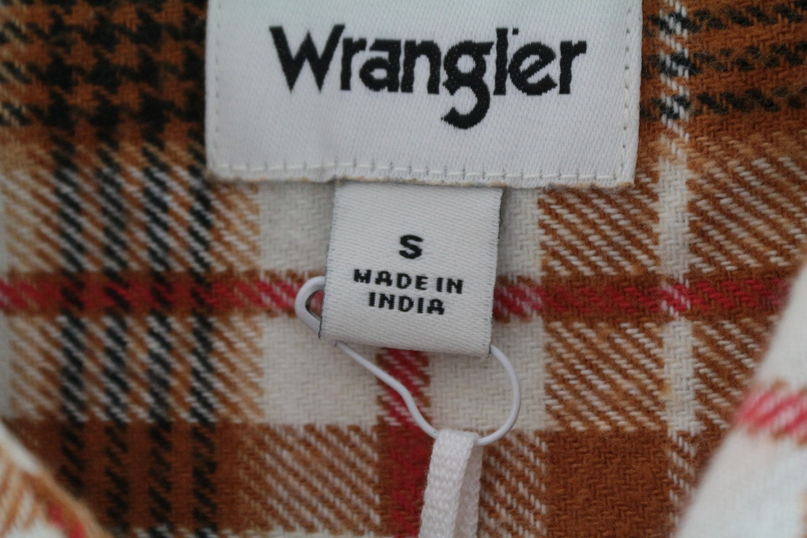 WRANGLER Men Shirt M Orange Pure Cotton Checked Long Sleeved Flannel Button-Up