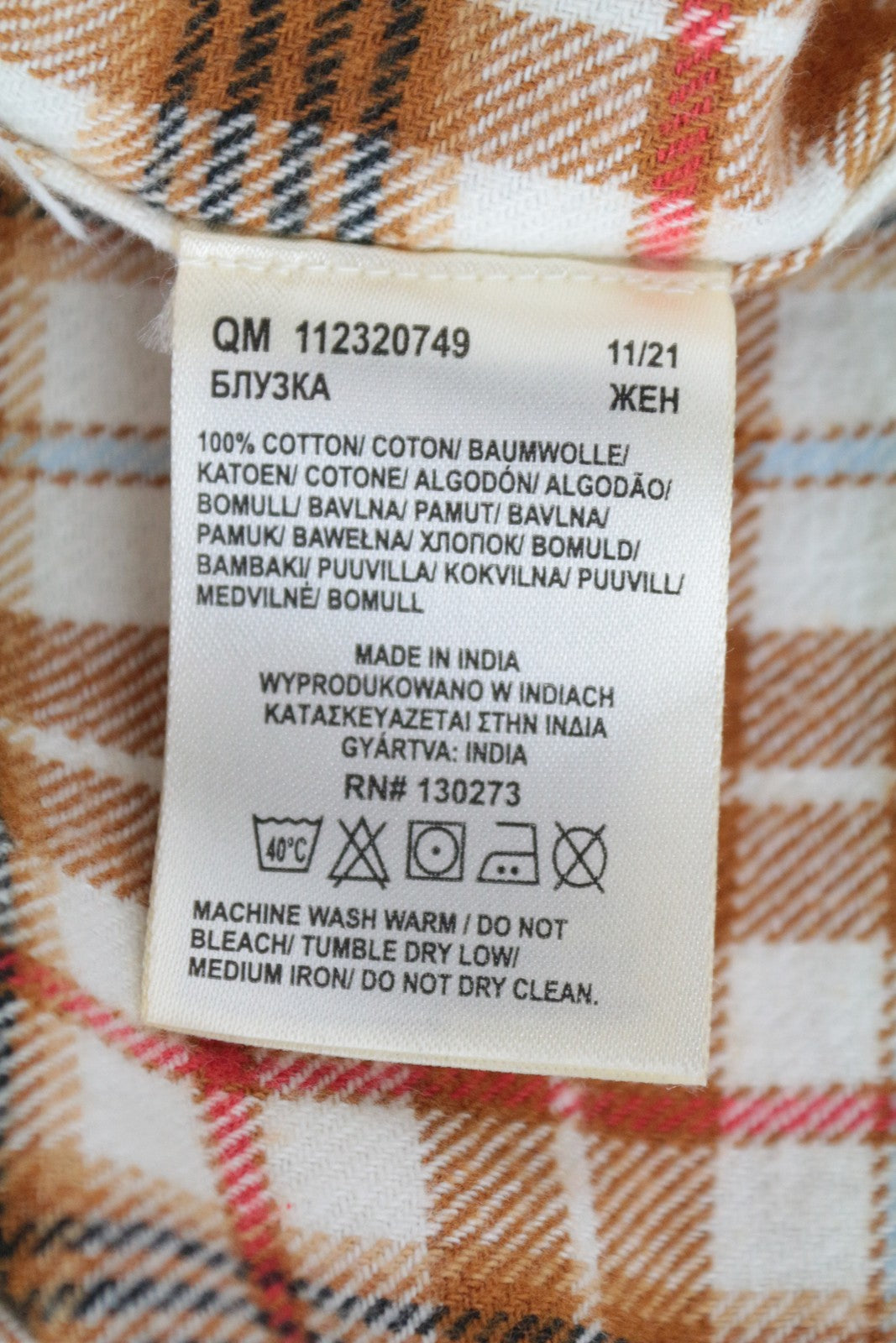 WRANGLER Men Shirt M Orange Pure Cotton Checked Long Sleeved Flannel Button-Up