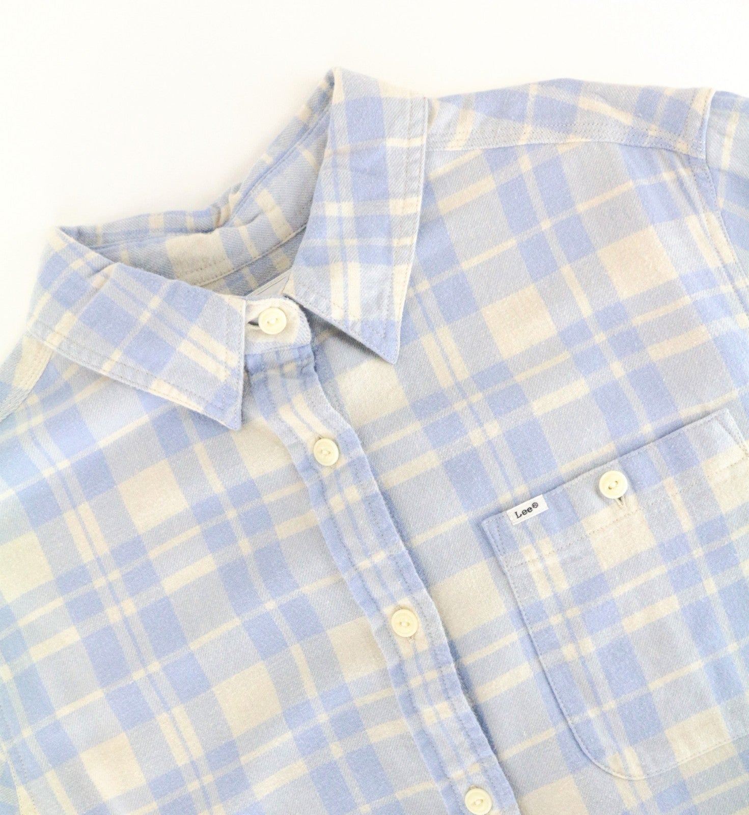LEE Men Shirt S Blue Pure Cotton Checked Long Sleeved Button-Up Pocketed