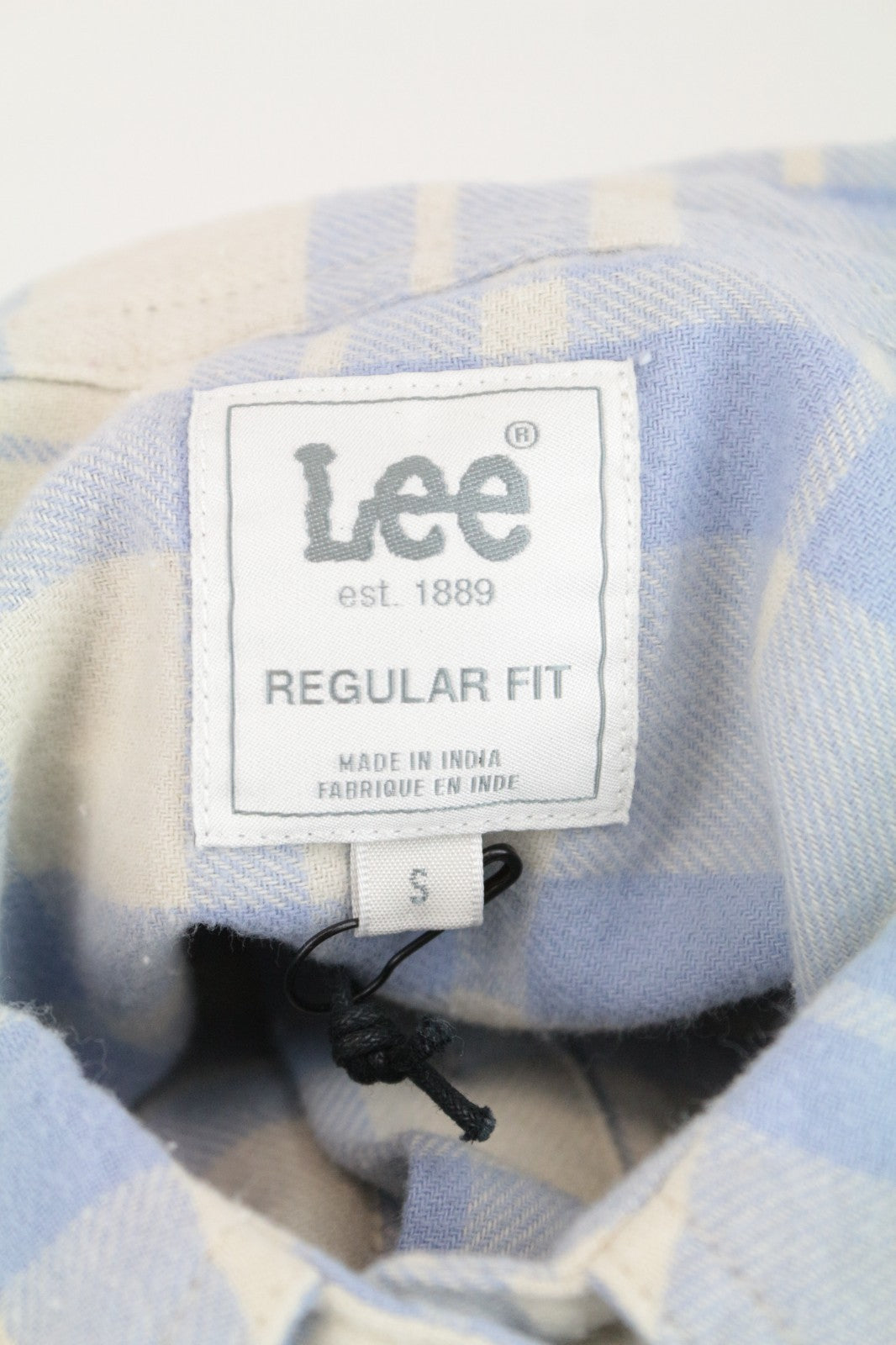 LEE Men Shirt S Blue Pure Cotton Checked Long Sleeved Button-Up Pocketed