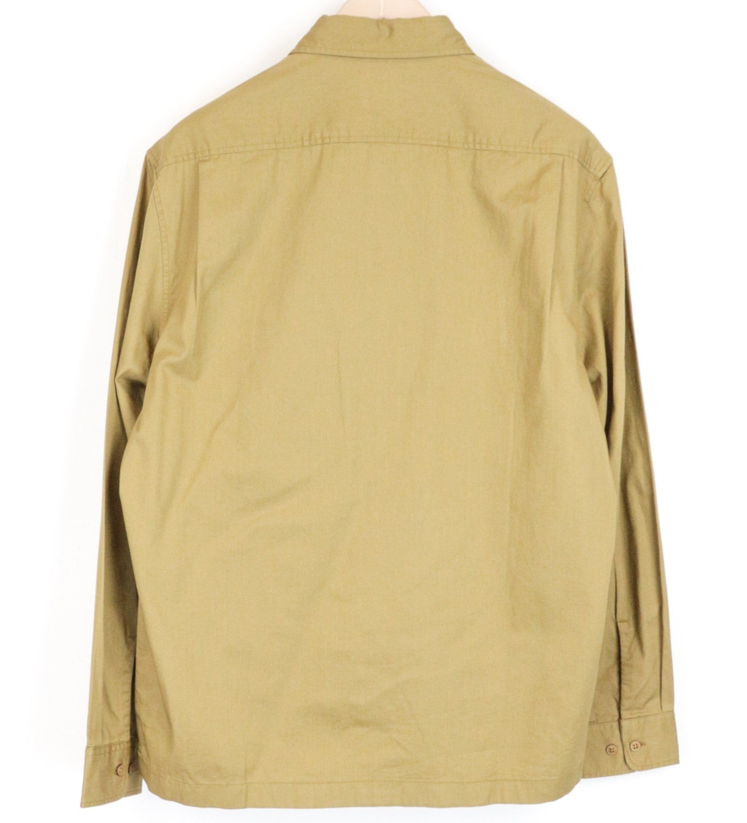 LEE Men Shirt M Khaki Green Pure Cotton Long Sleeved Button-Up Pocketed