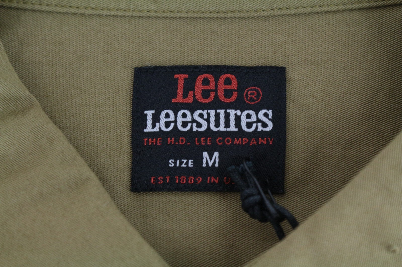 LEE Men Shirt M Khaki Green Pure Cotton Long Sleeved Button-Up Pocketed