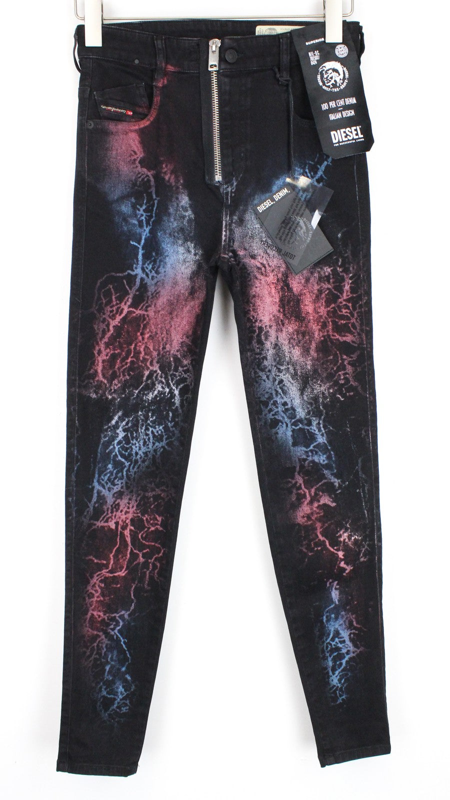 DIESEL Slandy-High-SX 069IY Women Jeans W28/L32 Super Skinny Navy Red Blue Wash