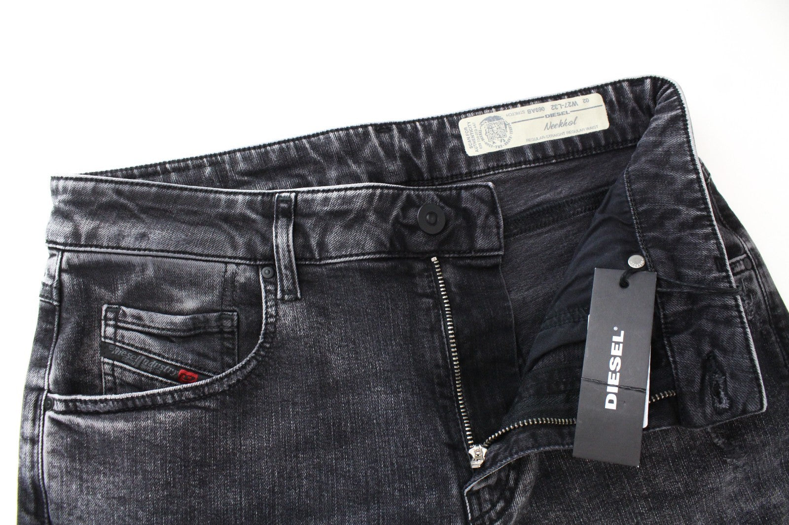 DIESEL Neekhol 069AB Women Jeans W27/L32 Straight Grey Cotton Stretch Ripped