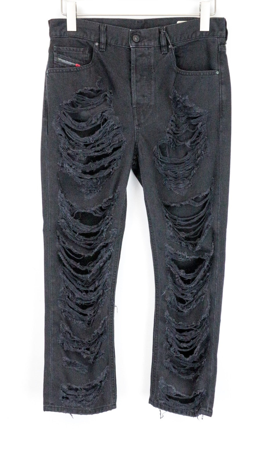 DIESEL Aryel 084WH Women Jeans W27/L32 Straight Fit Ripped Pure Cotton Black