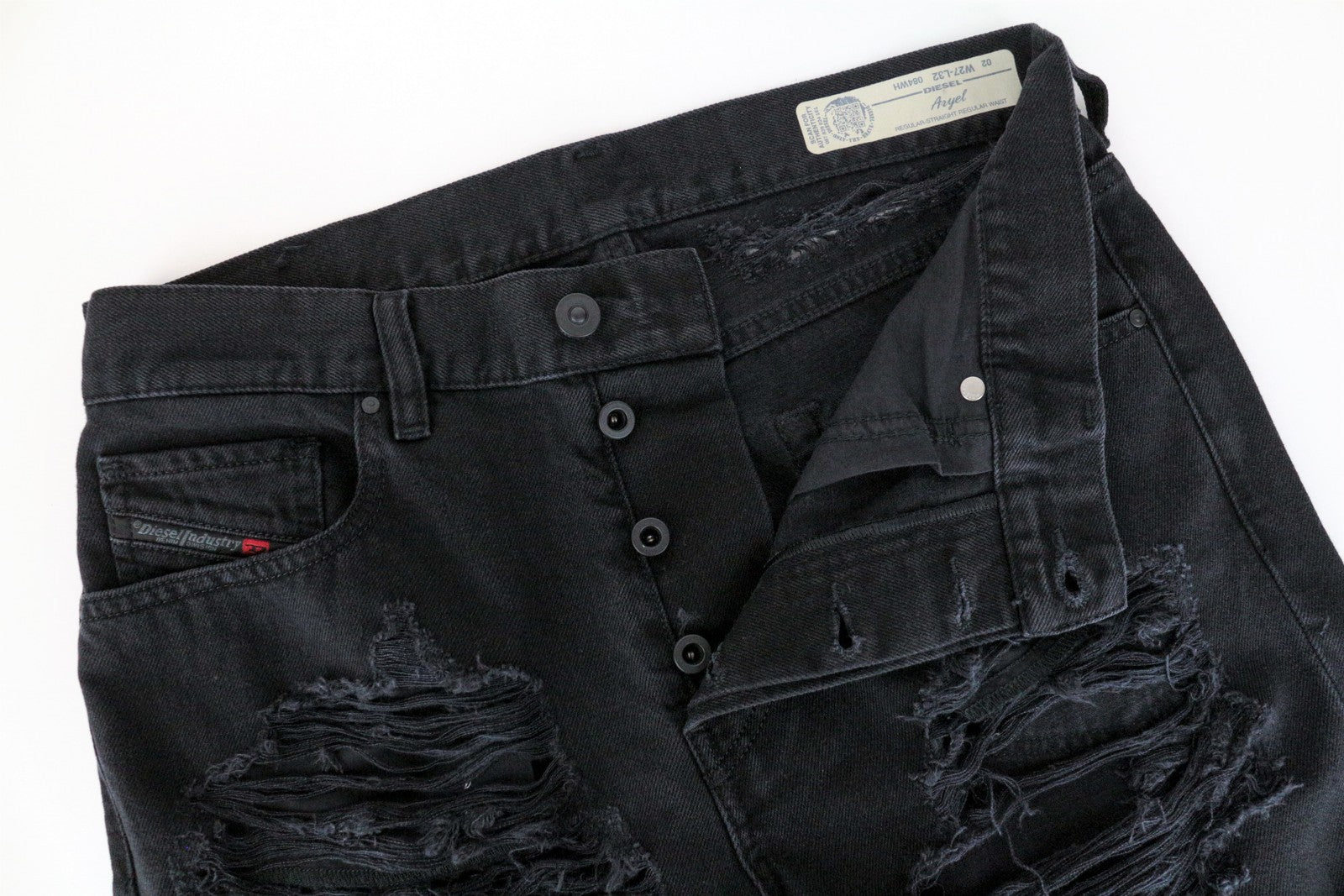 DIESEL Aryel 084WH Women Jeans W27/L32 Straight Fit Ripped Pure Cotton Black