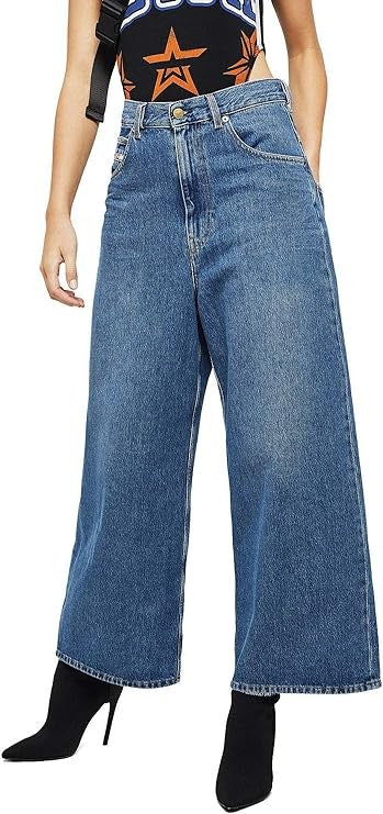 DIESEL Widee 080AN Women Jeans W25/L34 Straight Blue Pure Cotton High Waist