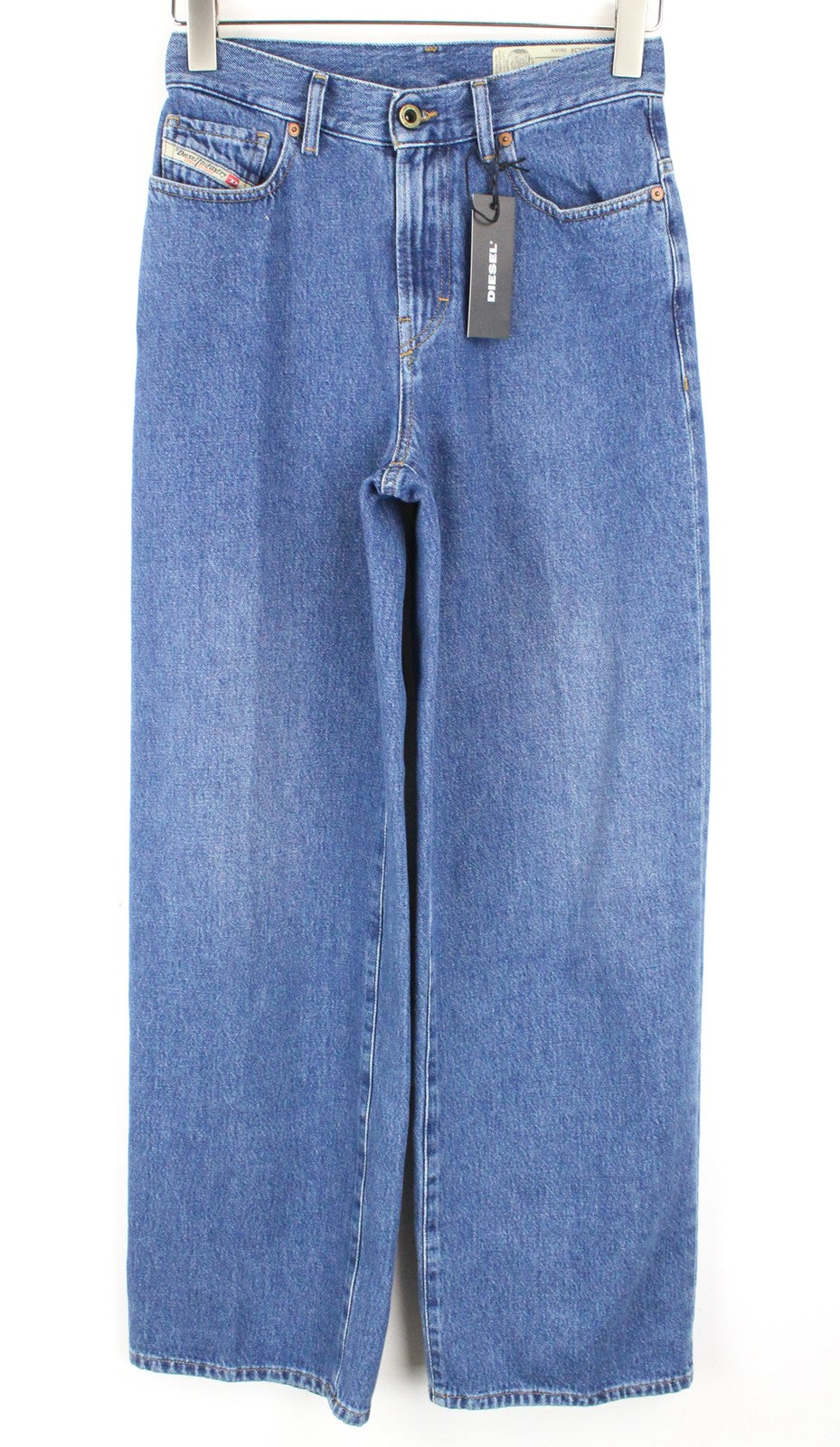 DIESEL Widee 080AN Women Jeans W25/L34 Straight Blue Pure Cotton High Waist