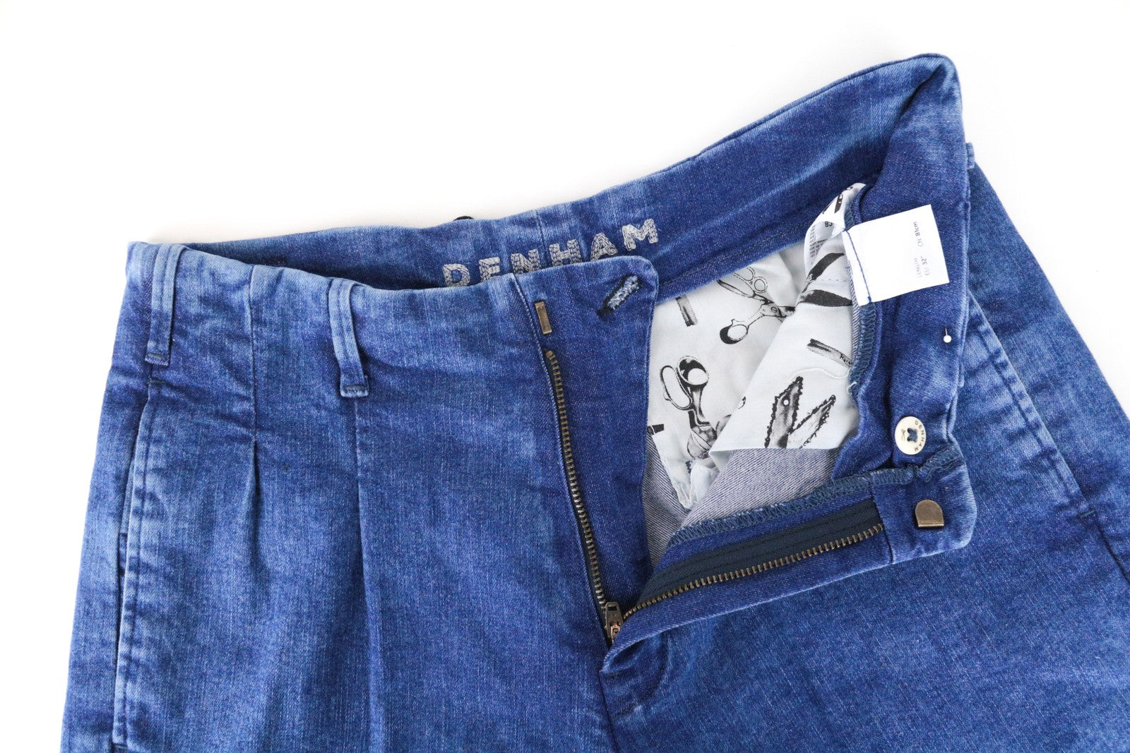 DENHAM Judy Women Jeans W30/L32 Flare Cotton Stretch Blue Pleated Front