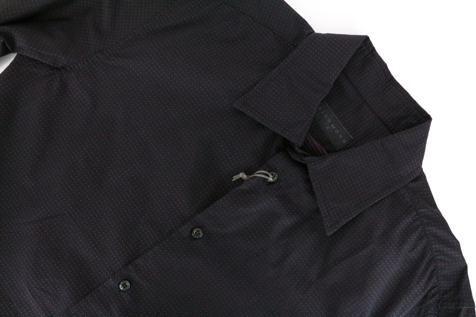 RICHMOND Men Shirt M/L Navy Pure Cotton Dot Patterned Long Sleeve Button-Up
