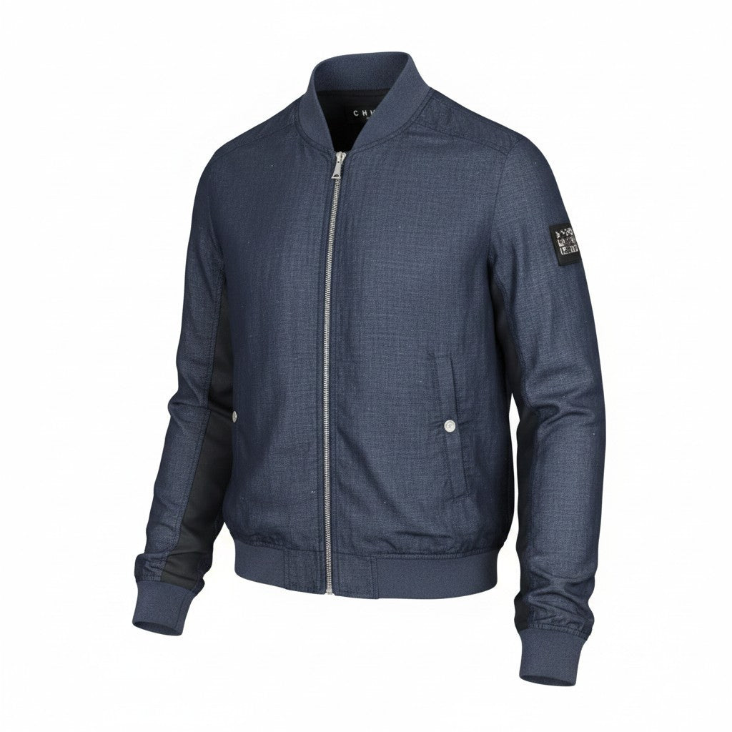 RICHMOND Men Jacket 48 M Blue Cotton Linen Denim Look Bomber Long Sleeved