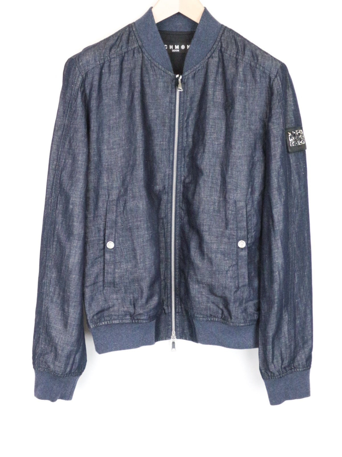 RICHMOND Men Jacket 48 M Blue Cotton Linen Denim Look Bomber Long Sleeved