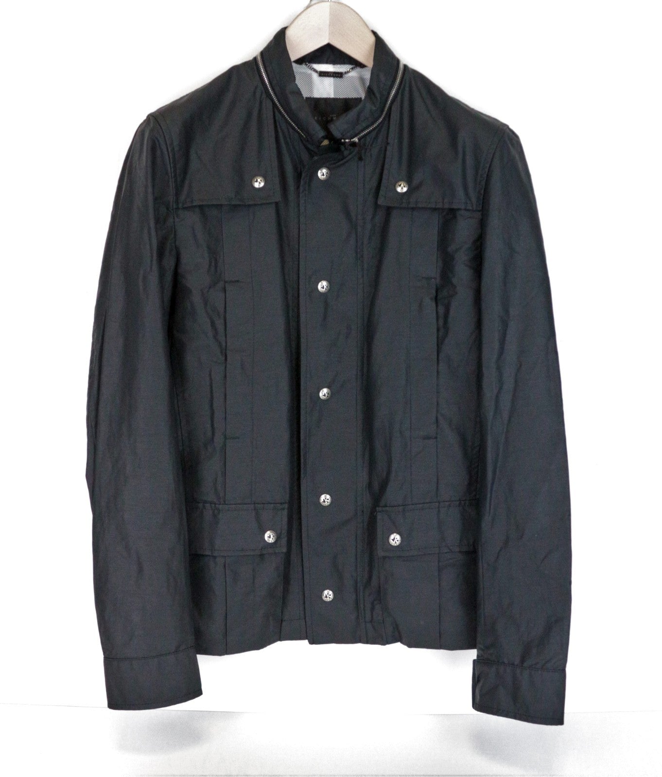 JOHN RICHMOND  Men Jacket 48  M Black Linen Cotton Blend Long Sleeved Zipped