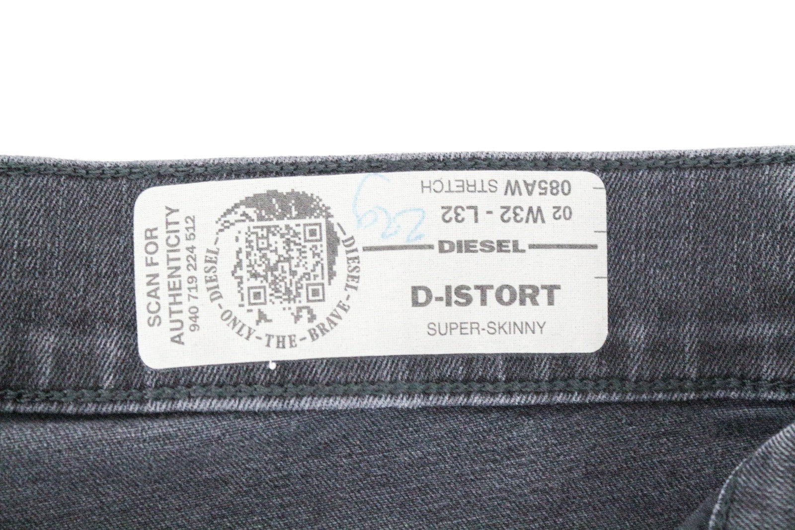 DIESEL D-Istort 085AW Men Jeans W32/L32 Super-Skinny Ripped Grey Cotton Stretch