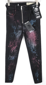 DIESEL Slandy-High-SX 069IY Women Jeans W26/L30 Denim Patterned Super Skinny