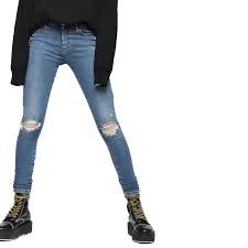 DIESEL Slandy-Low 084UF D.N.A. Women Jeans W30/L34 Distressed Super Skinny Blue