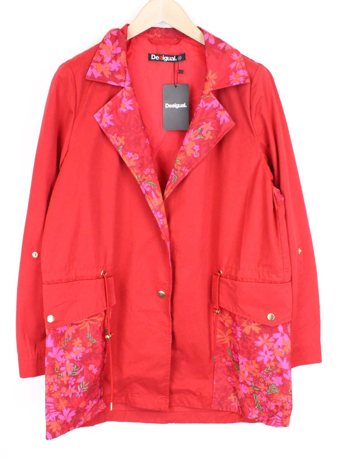 DESIGUAL Chaq Delphine Women Jacket 42 Mid-Length Lined Flower Patterned