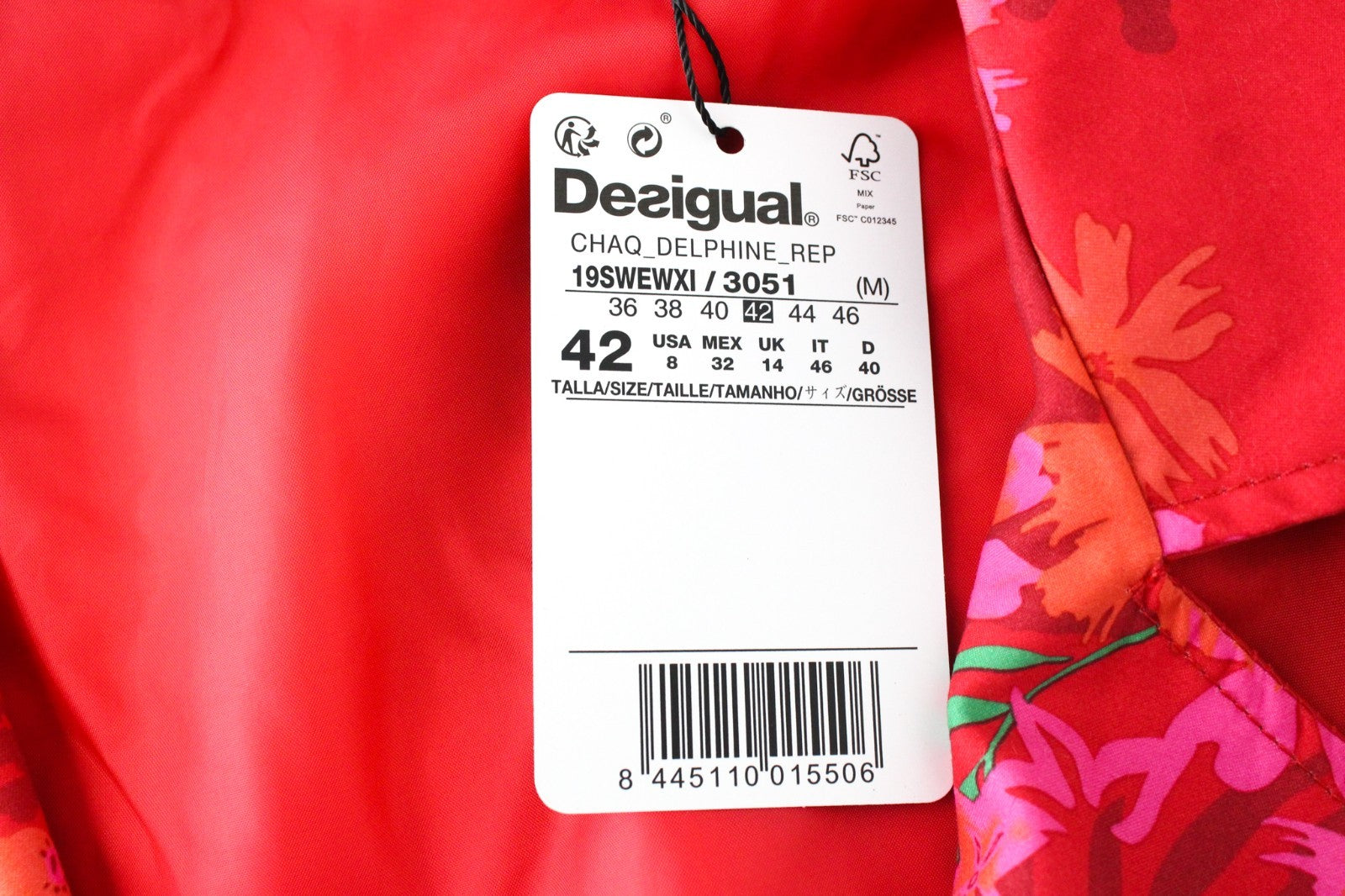 DESIGUAL Chaq Delphine Women Jacket 42 Mid-Length Lined Flower Patterned