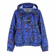 DESIGUAL Chaq Lex Women Jacket 40 Hidden Hood Logo Abstract Print Blue Short