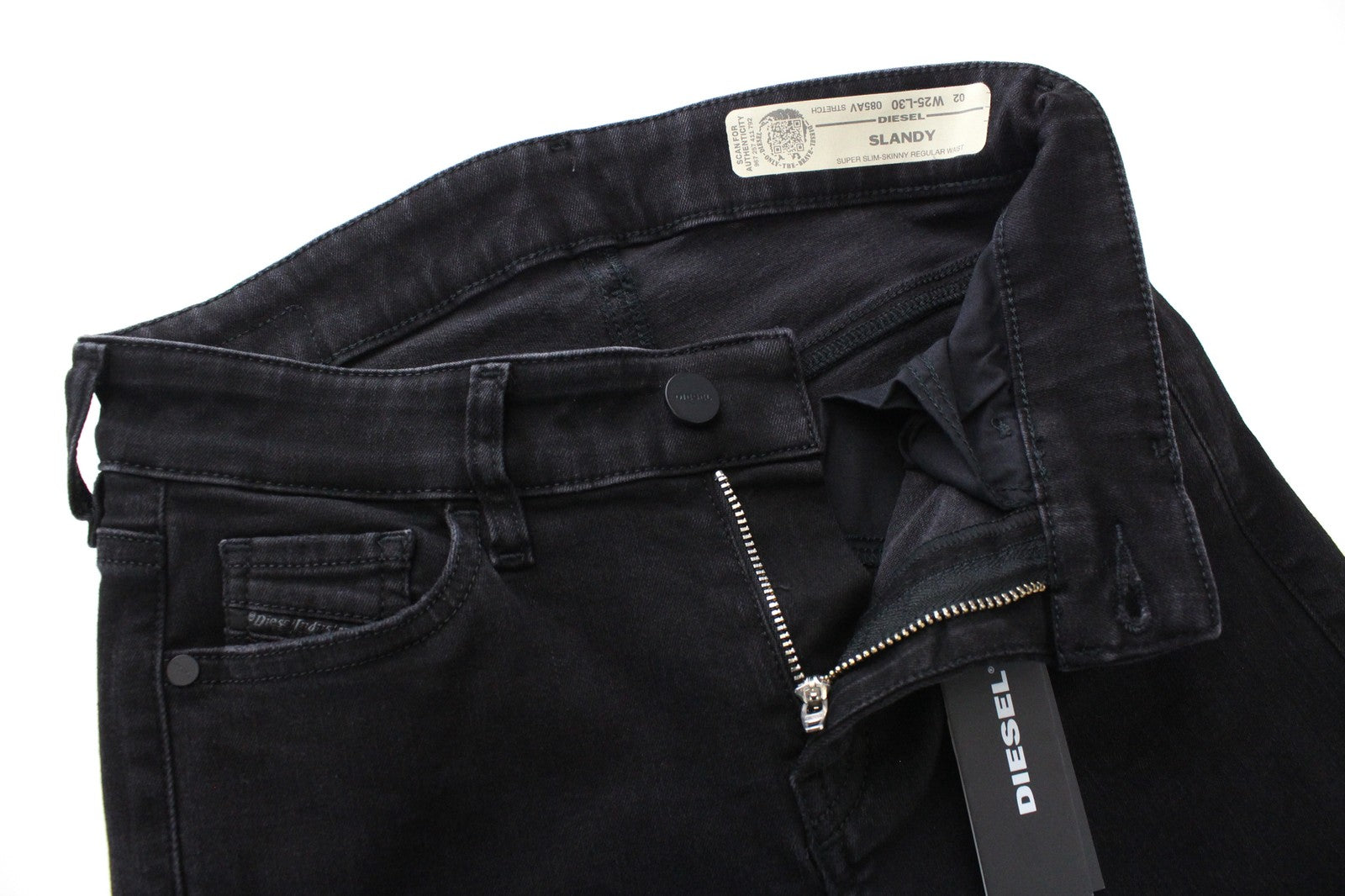 DIESEL Slandy 085AV Women Jeans W25/L30 Super Slim Skinny Fit Distressed Hems