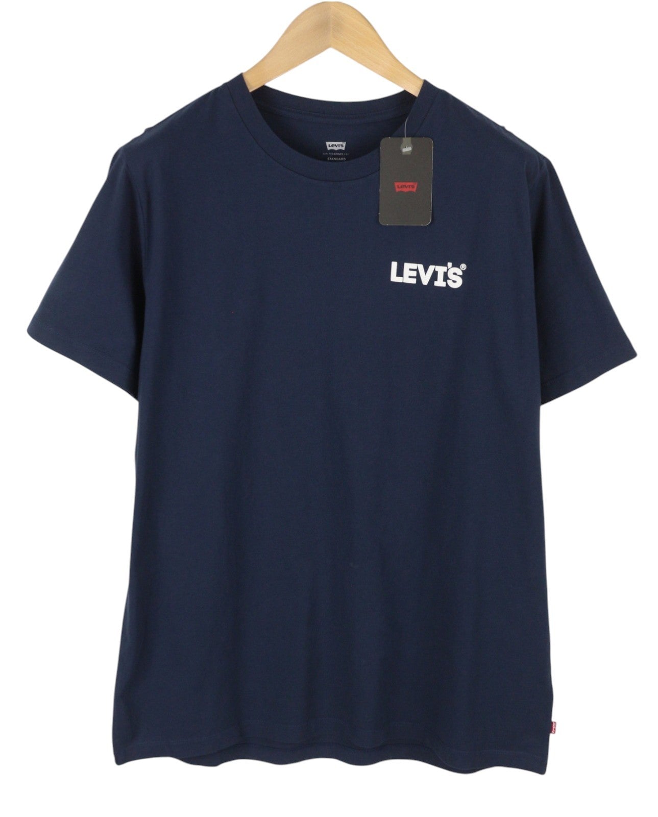 LEVI'S Standard Men T-Shirt L Dark Blue Tricot Cotton Crew Neck Short Sleeve